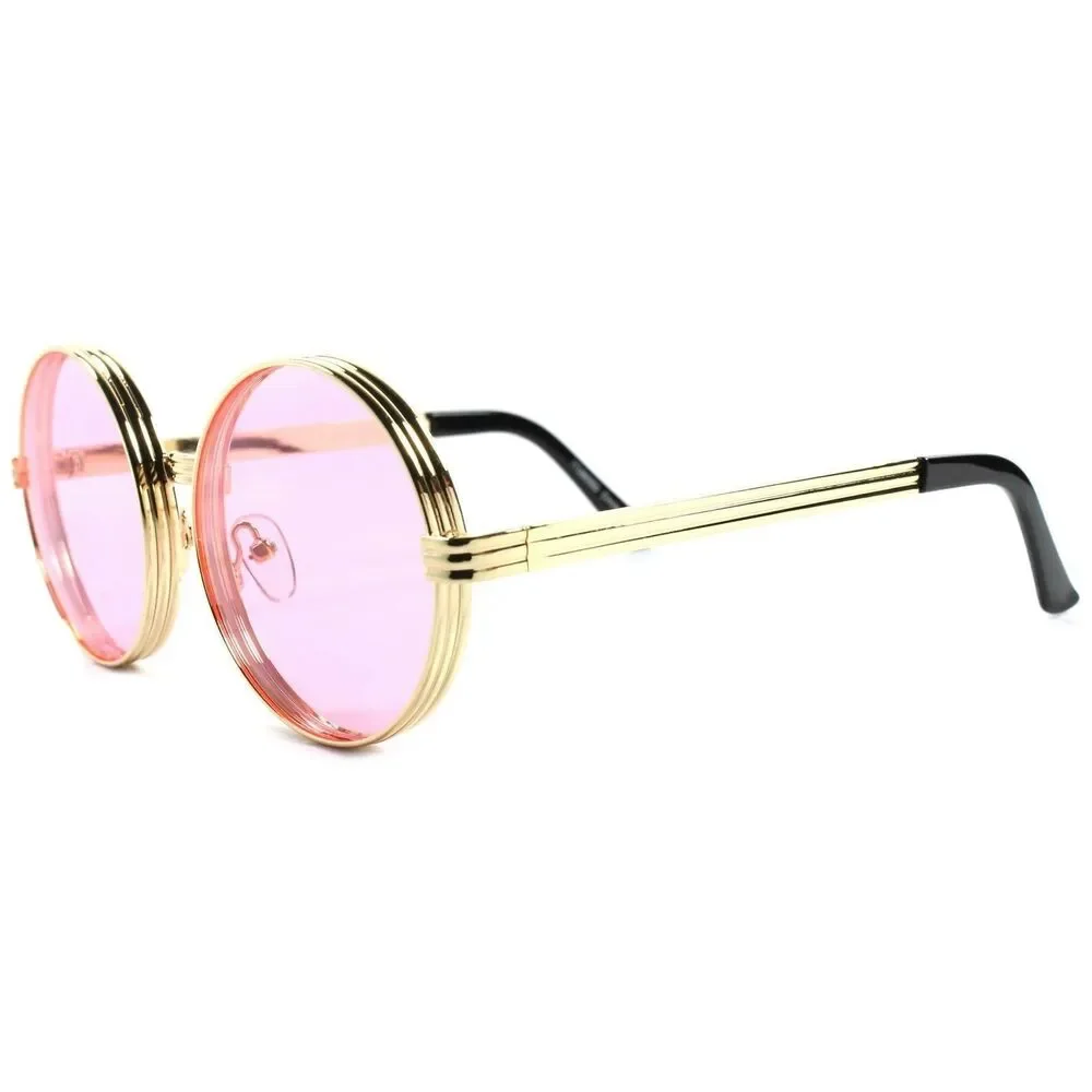 Vintage Retro Style Hip Hop Mens Womens Round Circle Gold Pink Lens Sunglasses